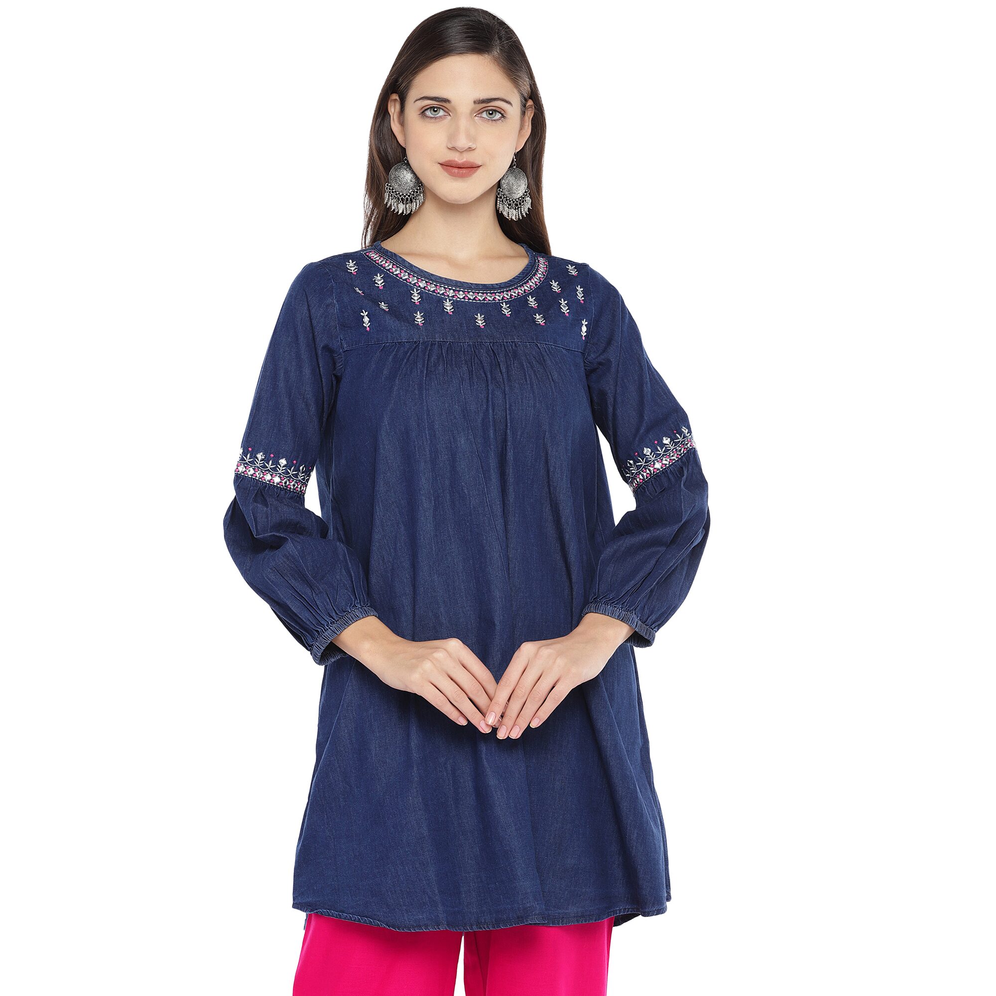 

Globus Women Cotton Navy Blue Regular Tunic