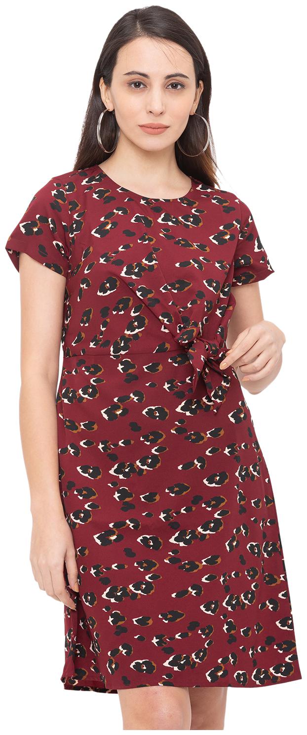 

Globus Maroon Printed Fit flare dress