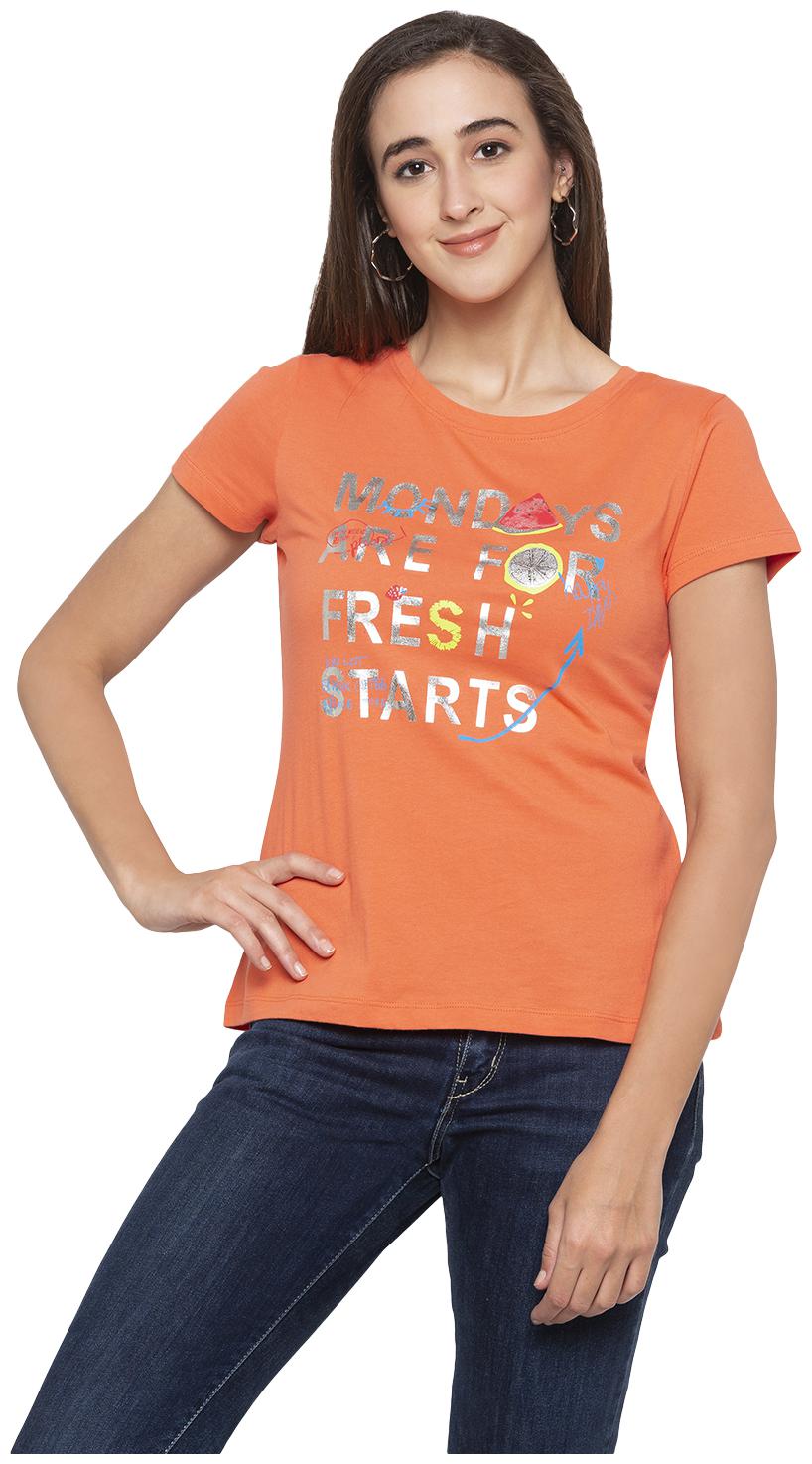 

Globus Women Pink Regular fit Round neck Cotton T shirt
