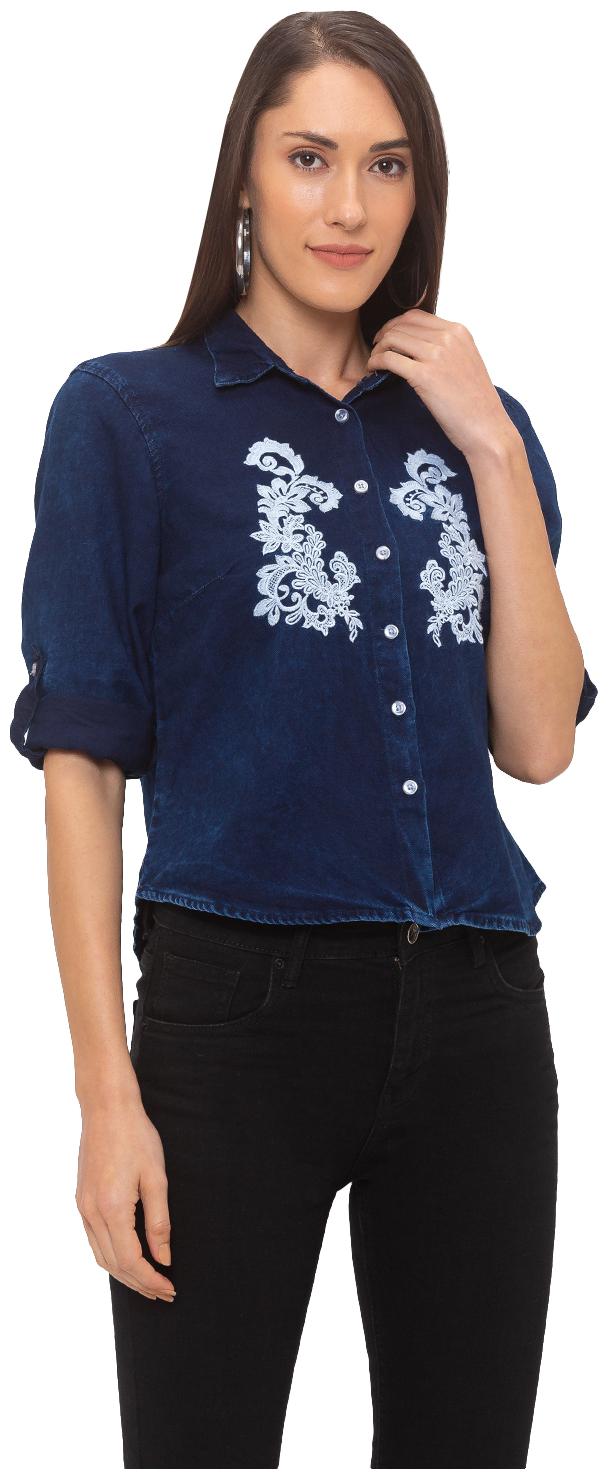 

Globus Women Blue Embroidered Regular Fit Shirt