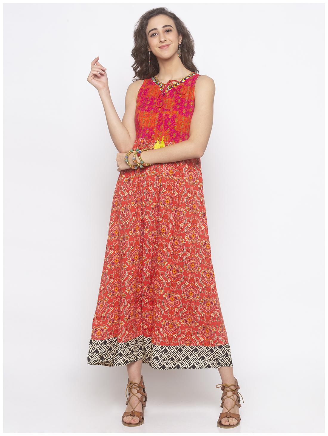 

Globus Women Viscose Rayon A Line Dress (Orange)
