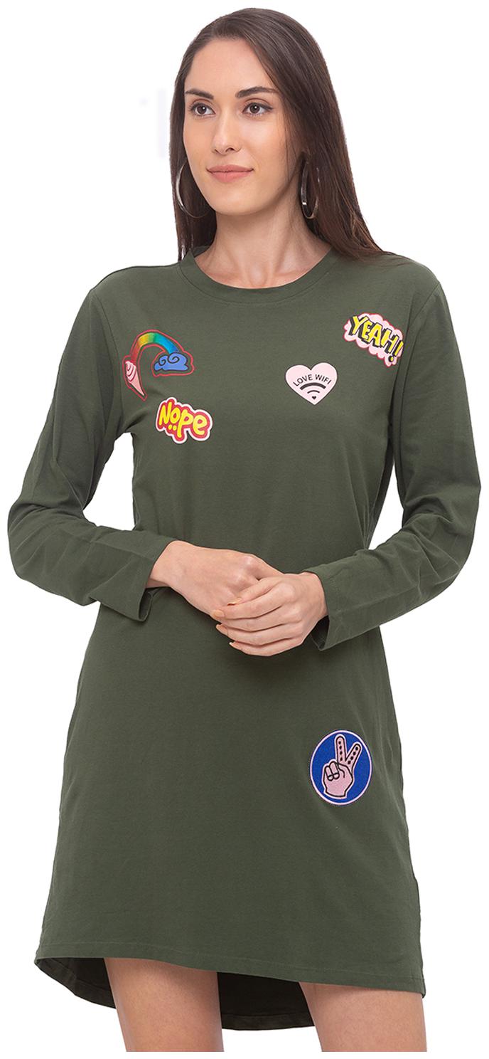 

Globus Women Cotton Printed T Shirt Dress Olive