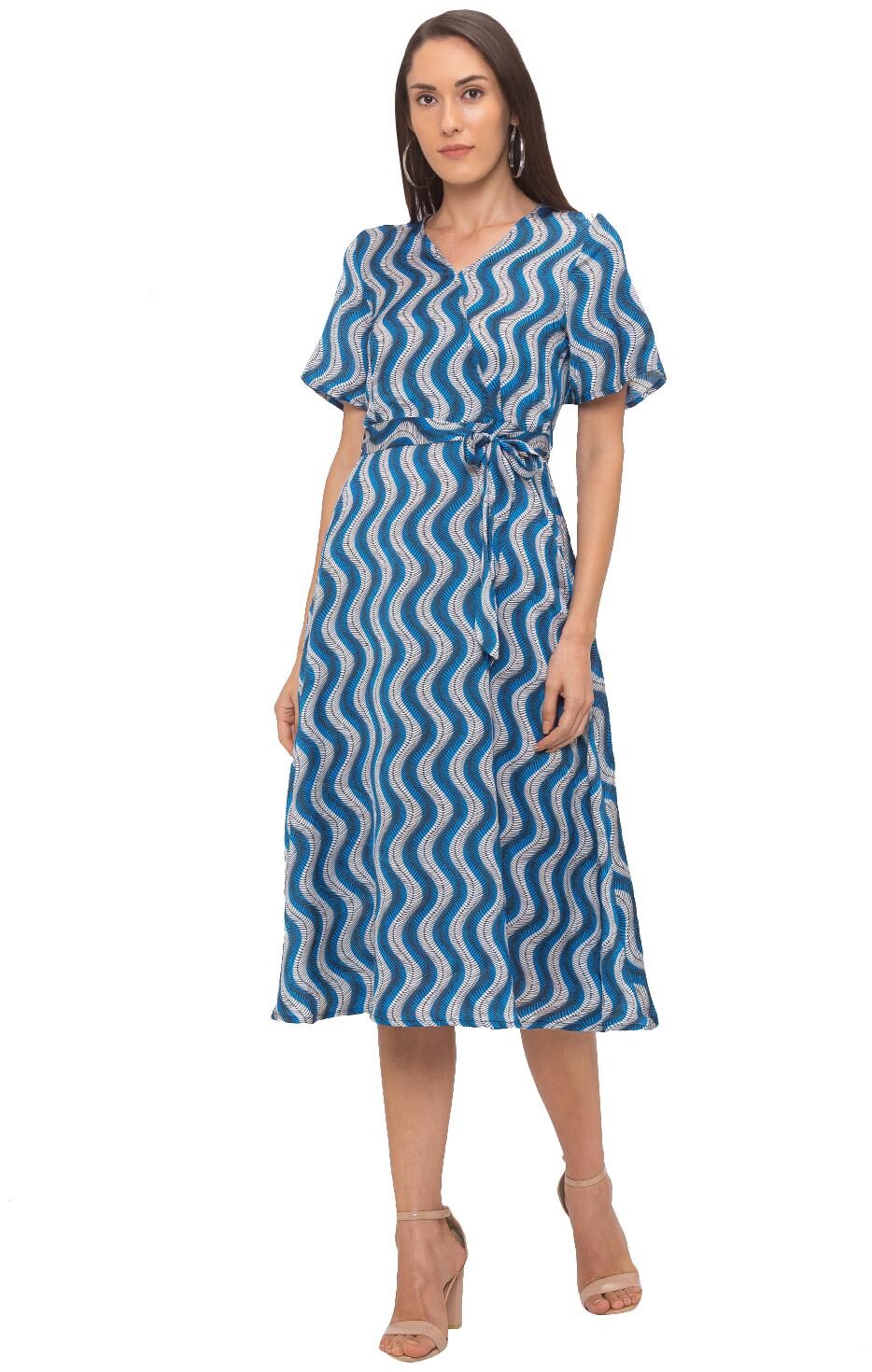 

Globus Women Cotton Striped A Line Dress Blue