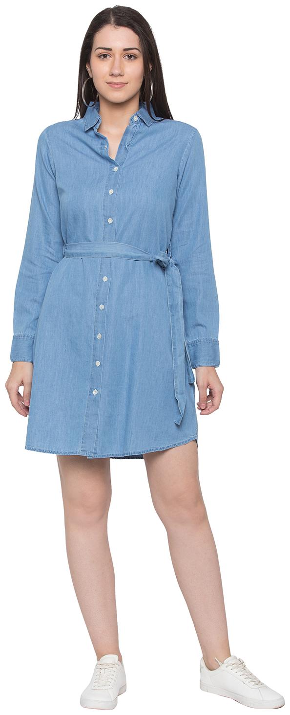 

Globus Women Cotton Solid A Line Dress Blue