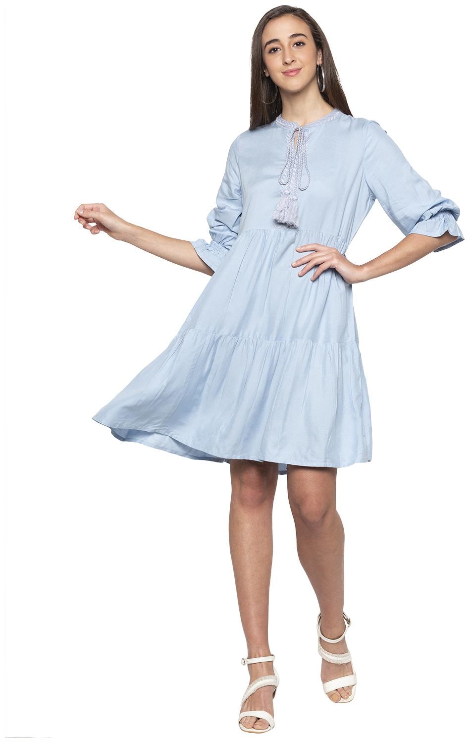 

Globus Blue Solid Fit flare dress