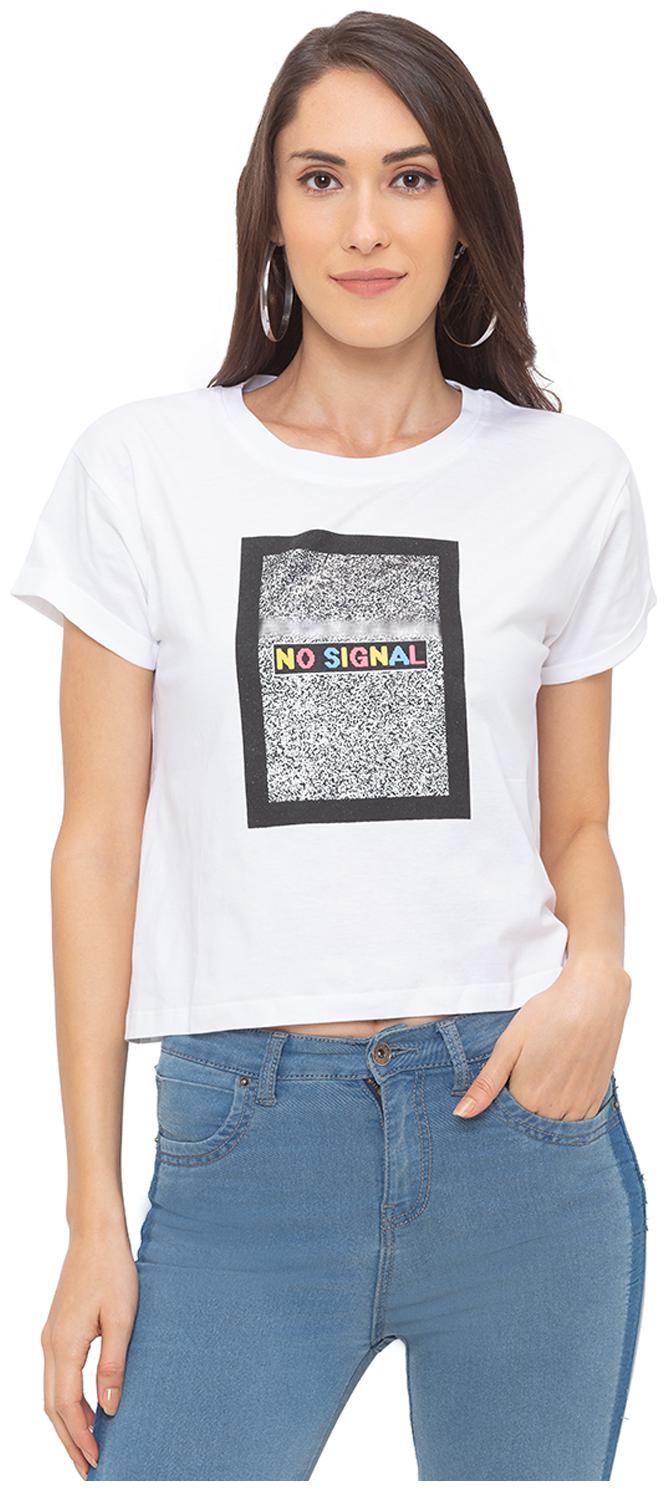 

Globus Women White Regular fit Round neck Cotton T shirt