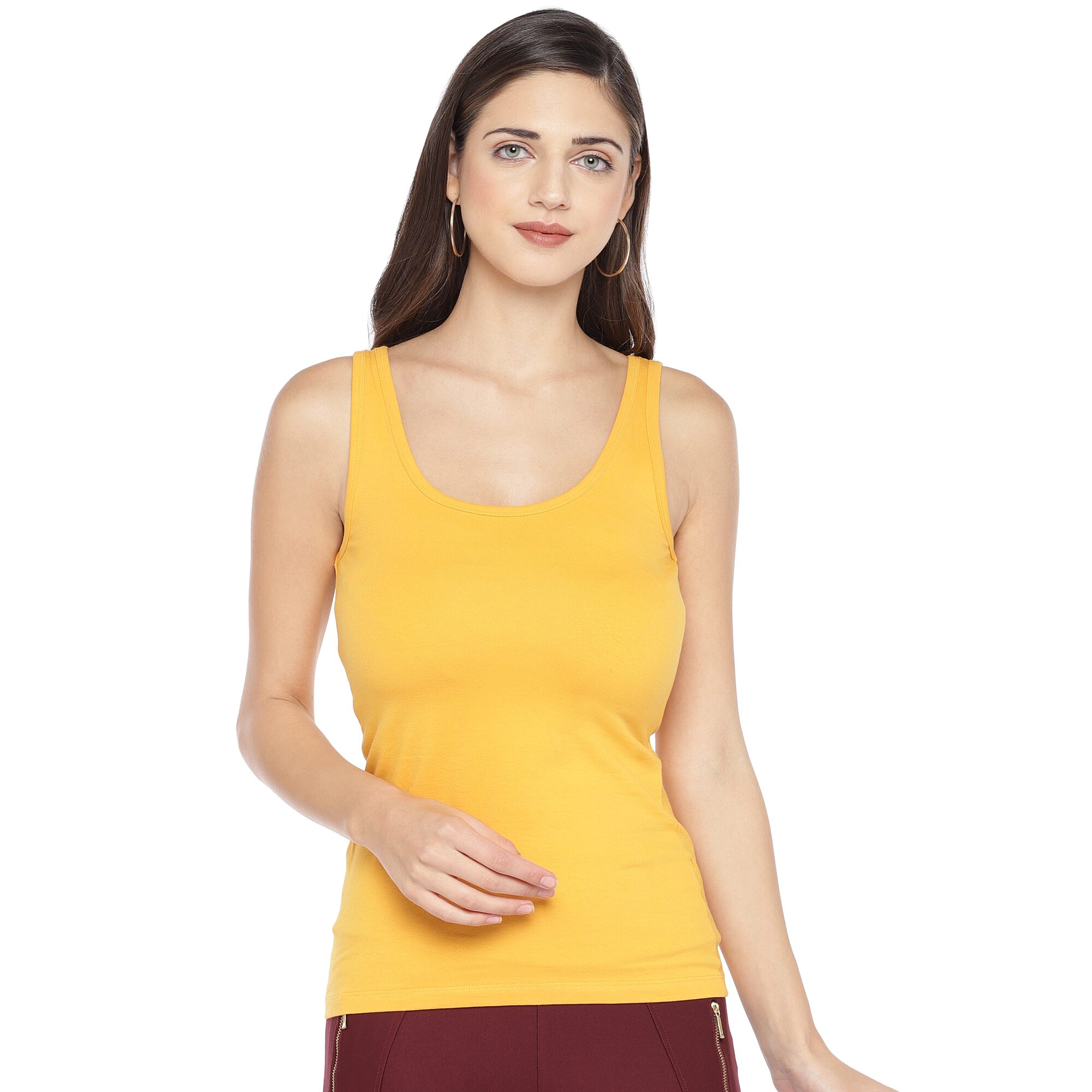

Globus Women Yellow Regular fit Round neck Cotton Tank top