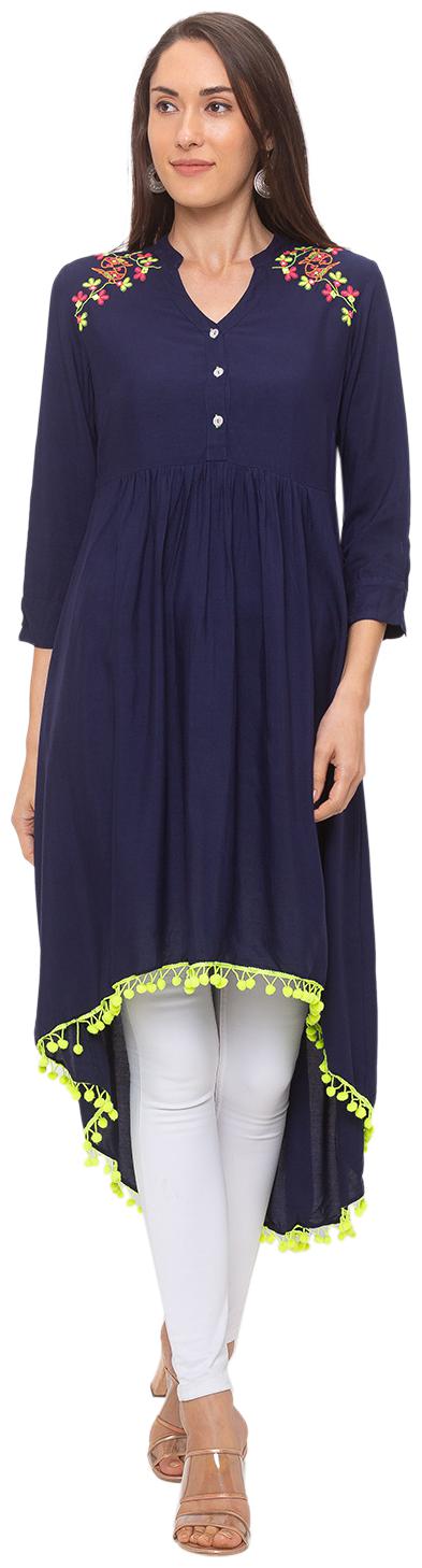 

Globus Women Viscose Rayon Embroidered Regular Tunic Navy Blue