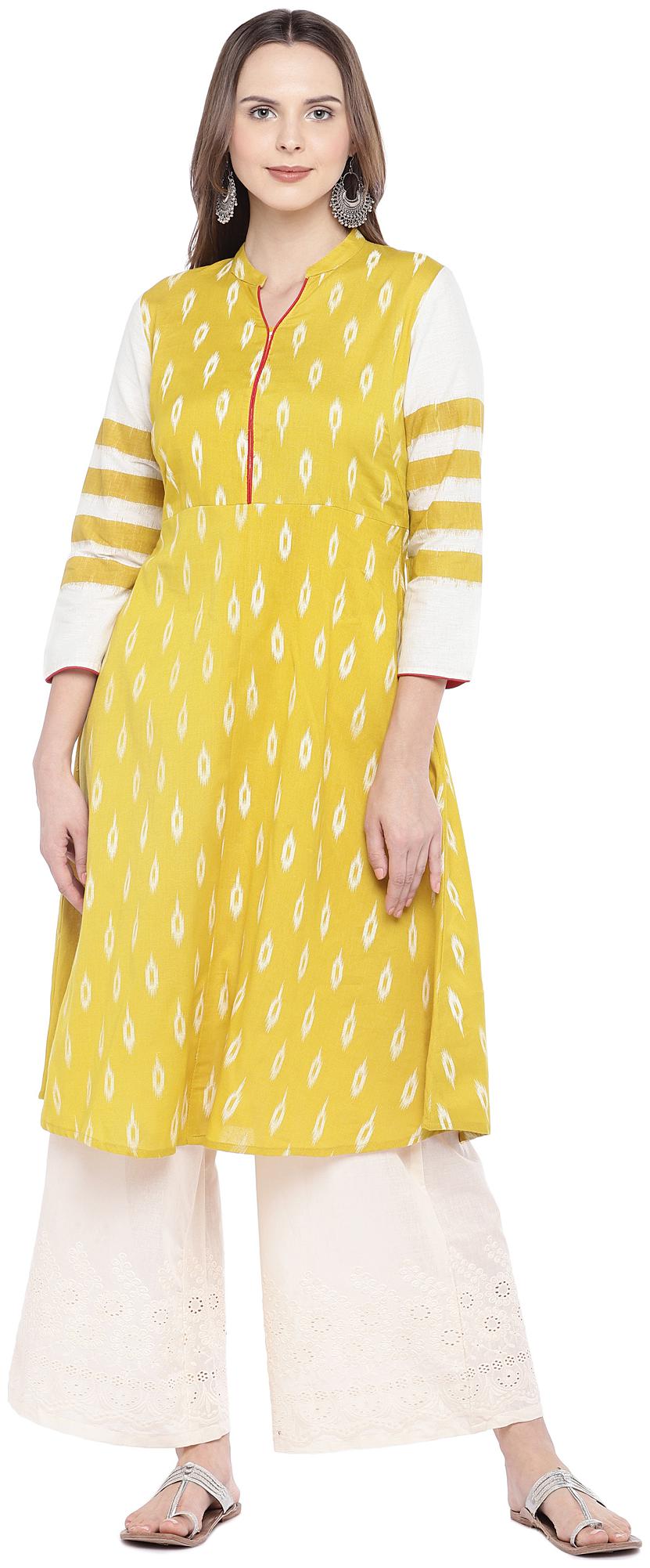 

Globus Women Cotton Printed A Line Kurta Yellow