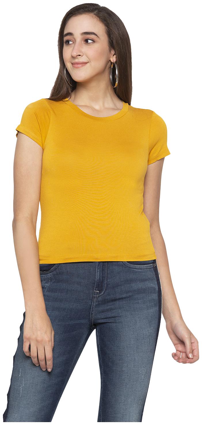 

Globus Women Yellow Regular fit Round neck Cotton T shirt