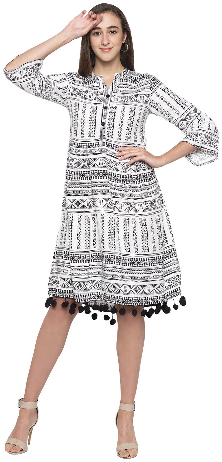 

Globus White Printed Fit flare dress