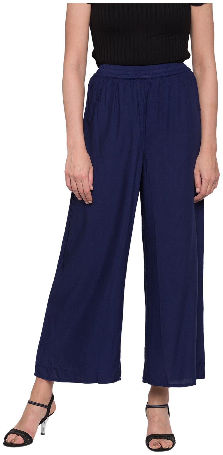 

Globus Navy Blue Solid Straight Palazzo