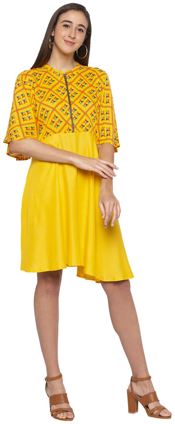 

Globus Yellow Printed Fit flare dress
