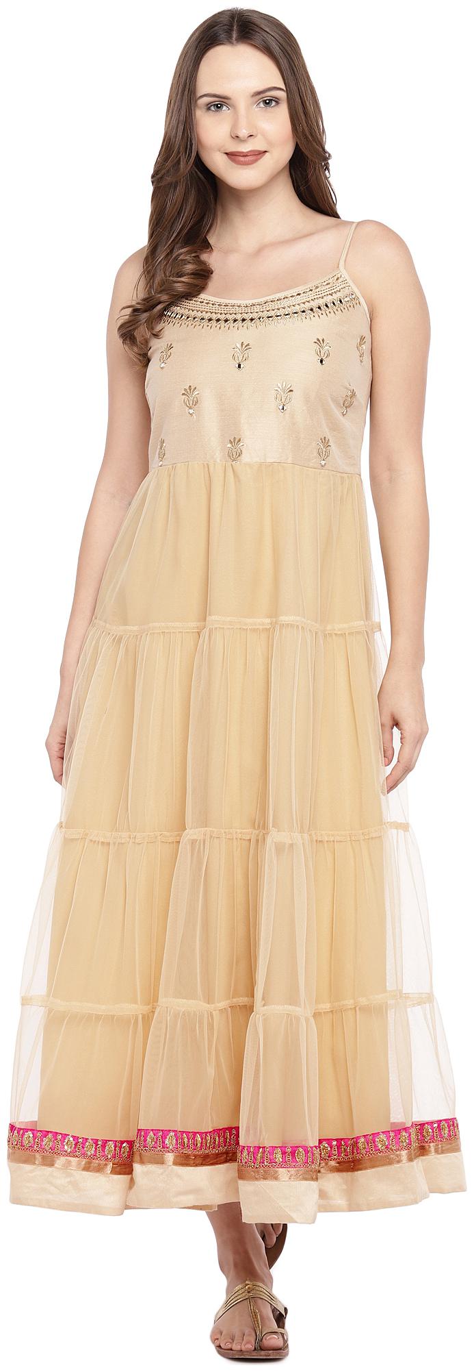 

Globus Beige Solid Fit flare dress