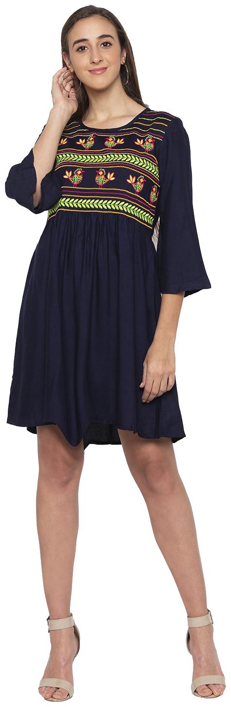 

Globus Navy Embroidered Fit flare dress