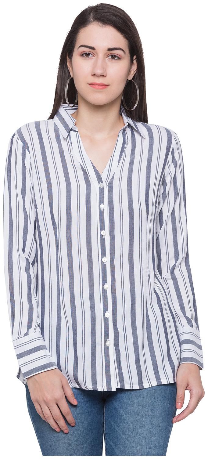 

Globus Women White Black Striped Regular Fit Shirt