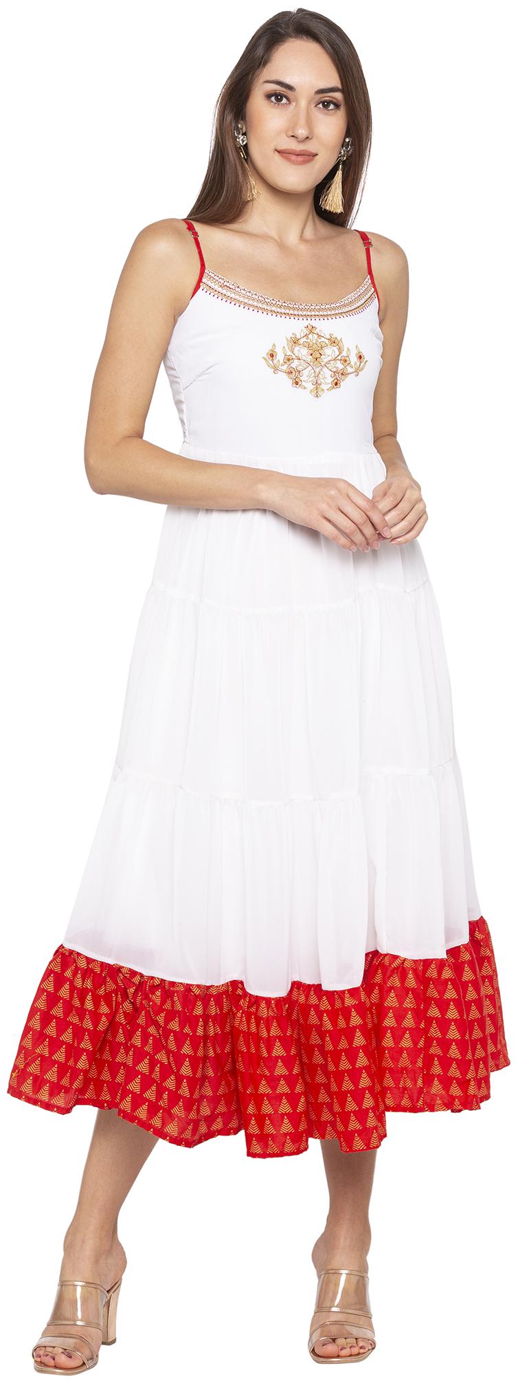 

Globus White Embroidered Flared dress