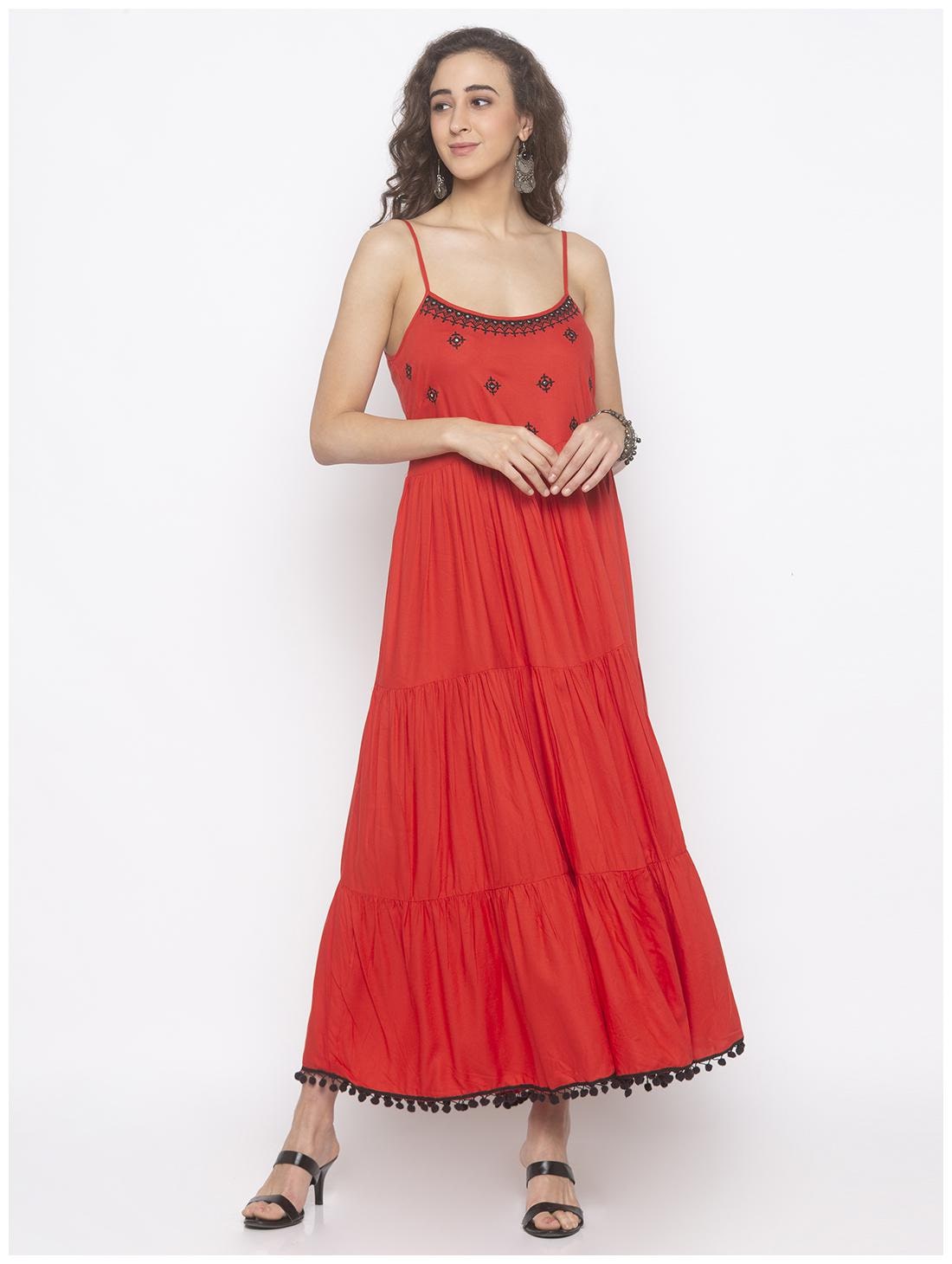 

Globus Women Viscose Rayon A Line Dress (Red)