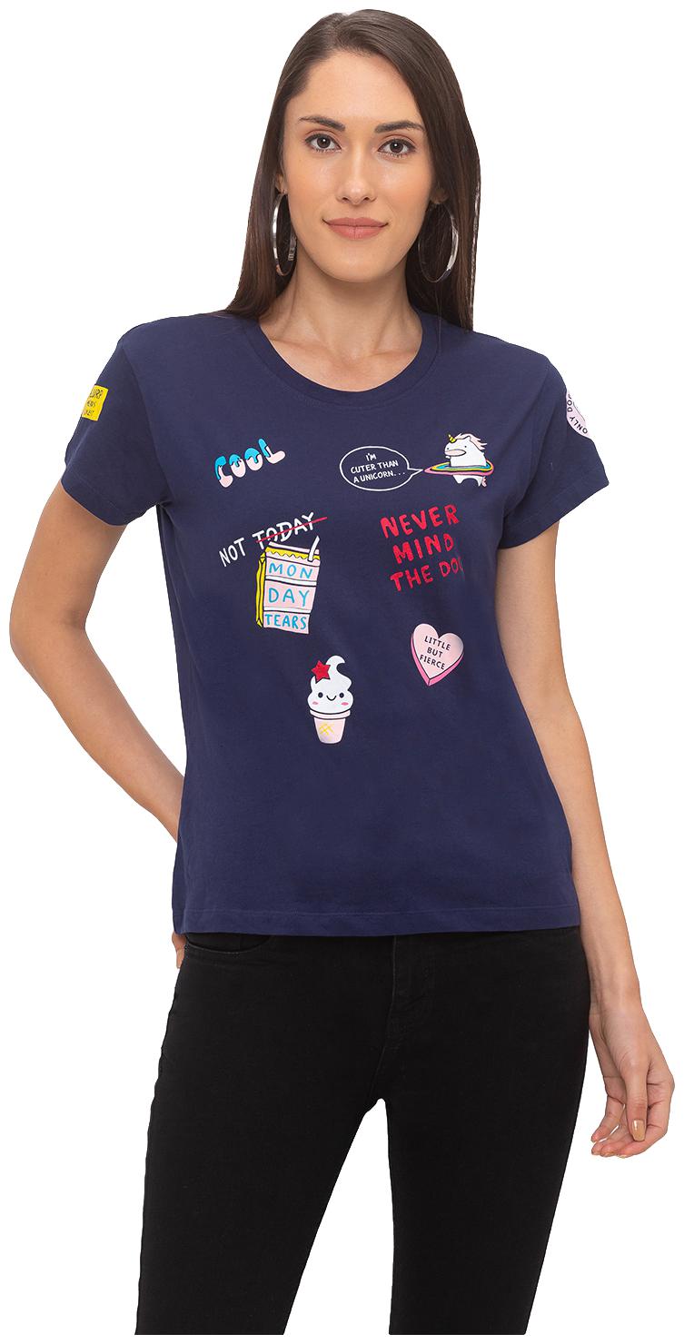 

Globus Women Cotton Printed T Shirt Navy Blue