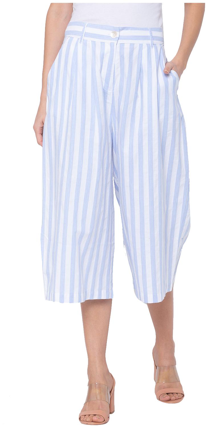 

Globus Women White Blue Slim fit Cullotes