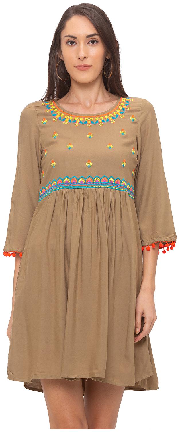 

Globus Women Viscose Rayon Printed A Line Dress Beige