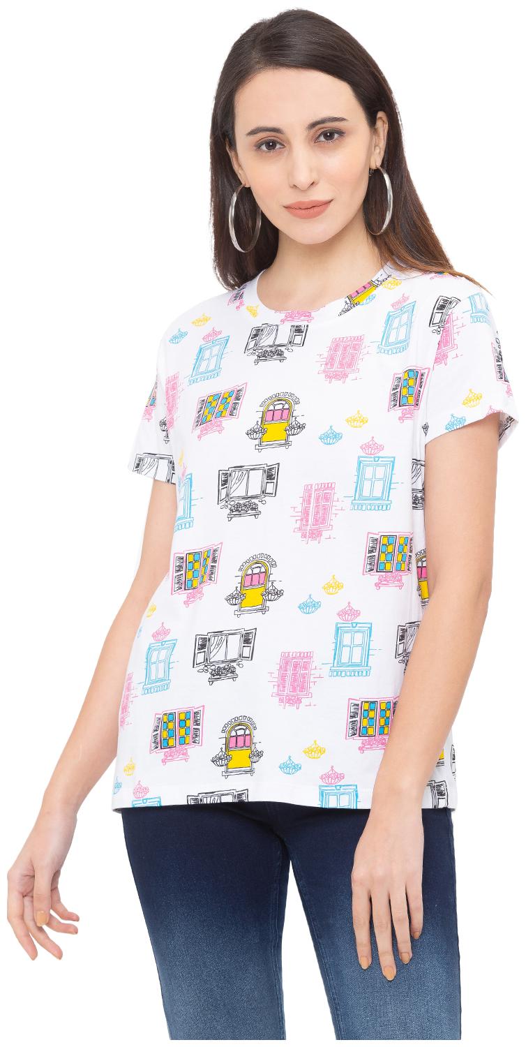 

Globus Women White Regular fit Round neck Cotton T shirt