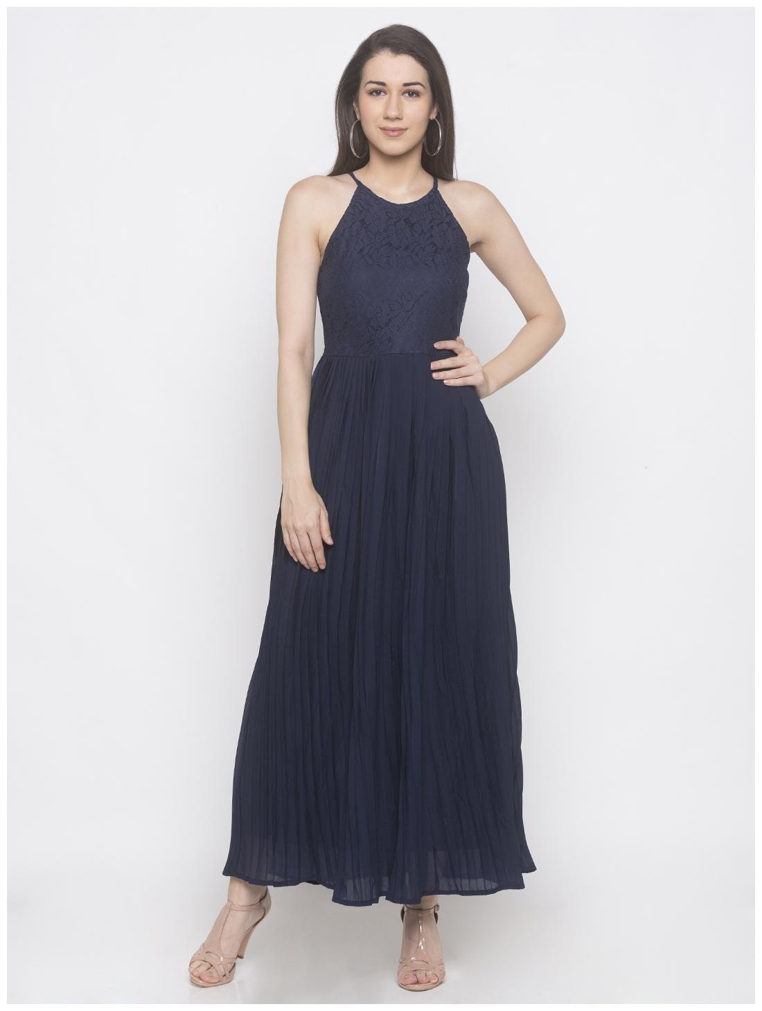 

Globus Women Polyester Fit Flare Dress (Navy Blue)