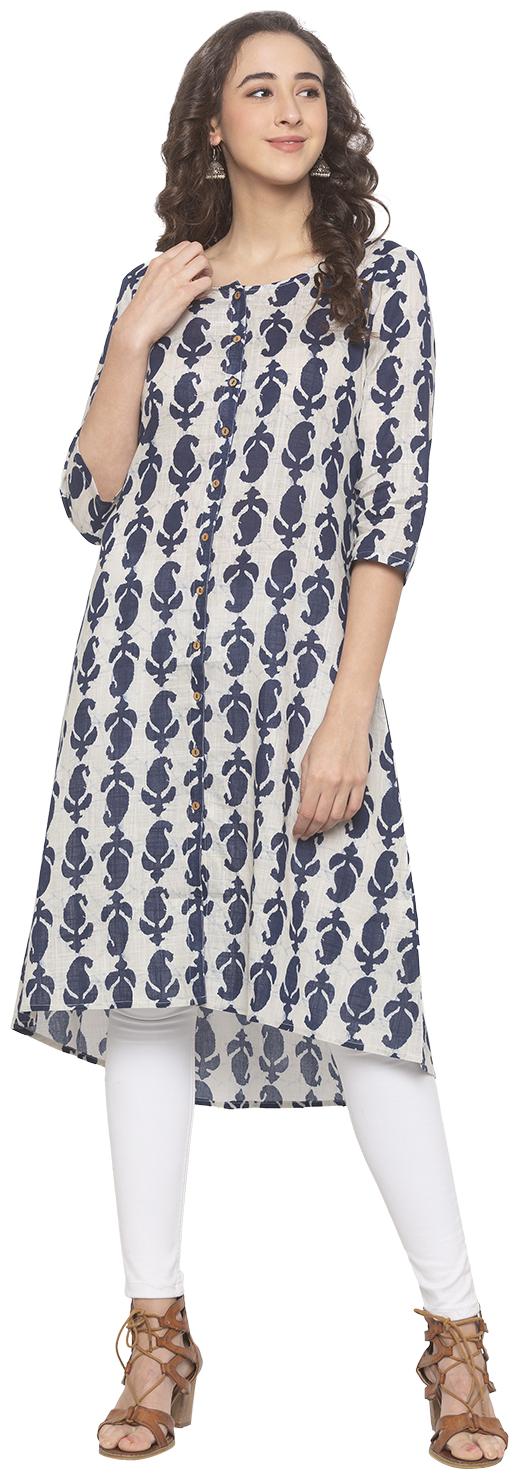 

Globus Women Navy Blue White Printed Straight Kurta