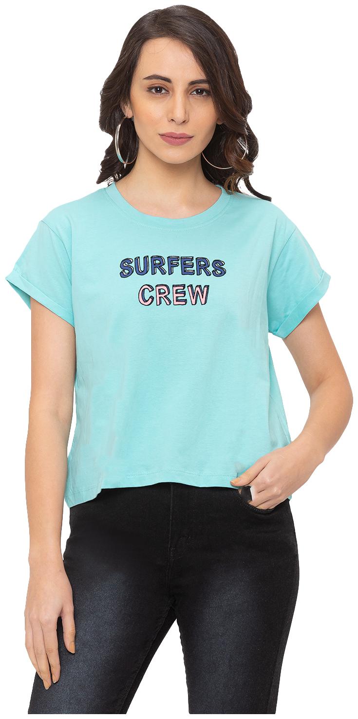 

Globus Women Blue Regular fit Round neck Cotton T shirt