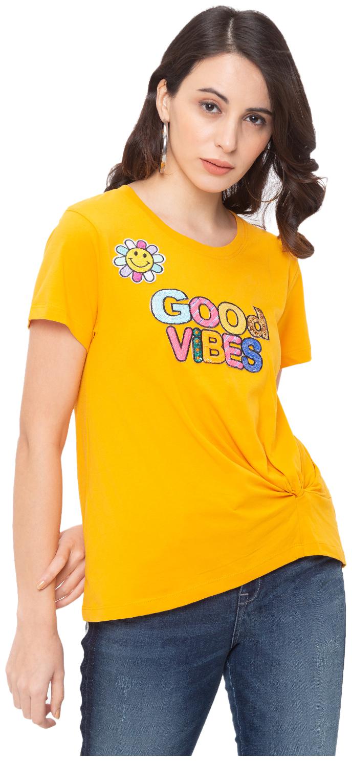 

Globus Women Yellow Regular fit Round neck Cotton T shirt