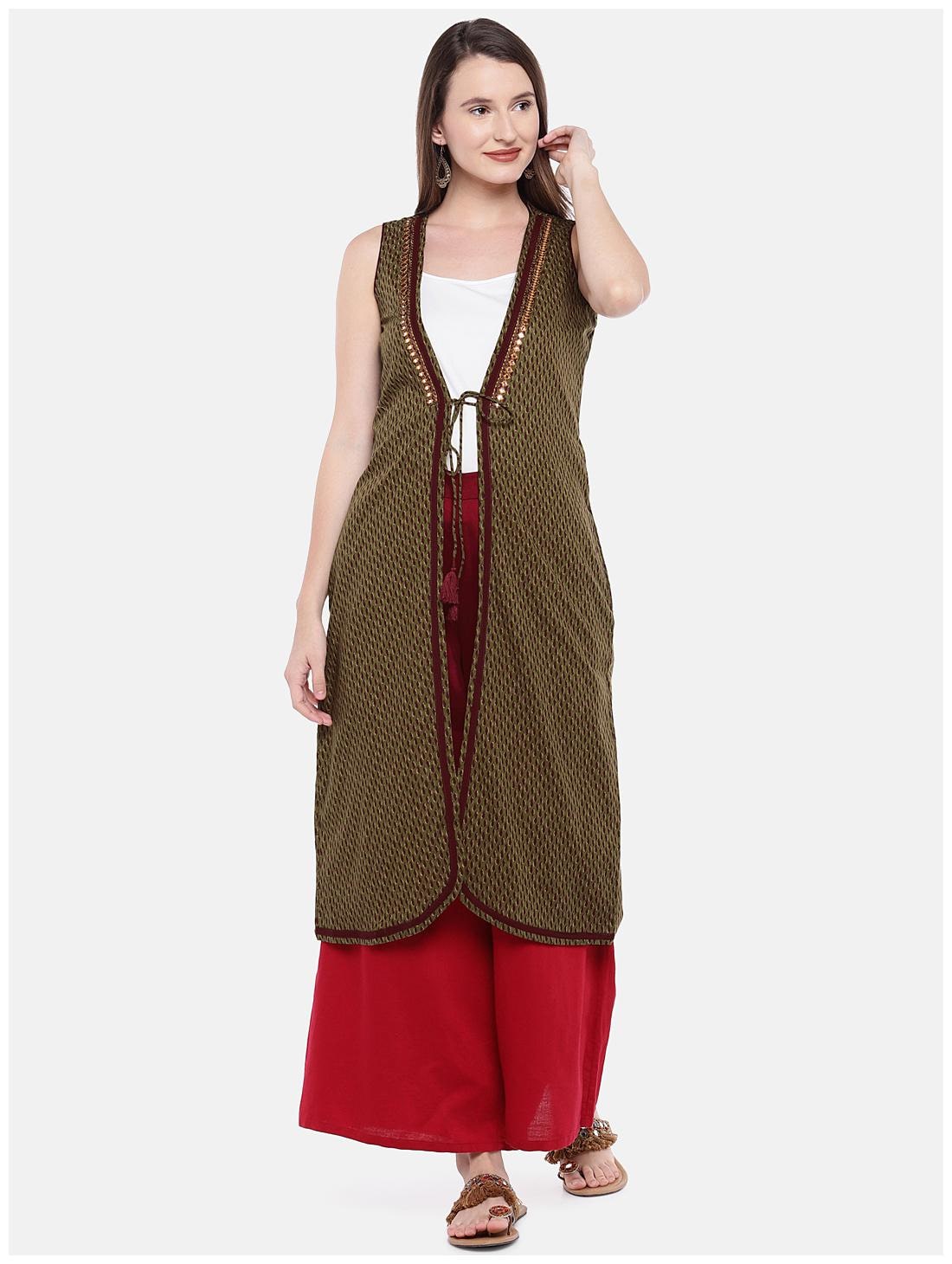 

Globus Women Cotton Printed Shrug Olive