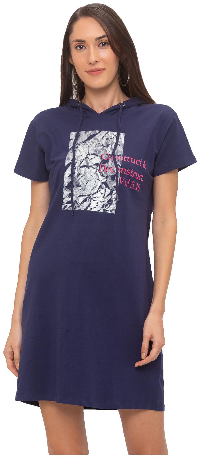 

Globus Women Cotton Printed T Shirt Dress Navy Blue