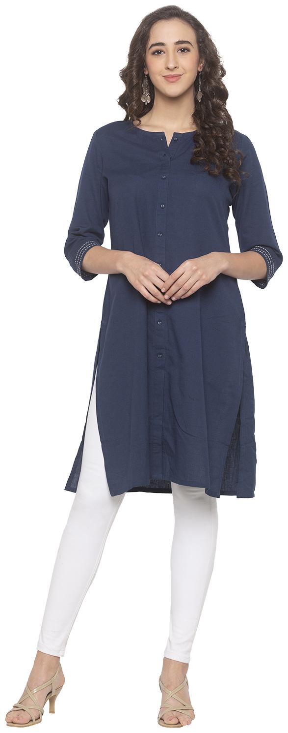 

Globus Women Navy Blue Solid Straight Kurta