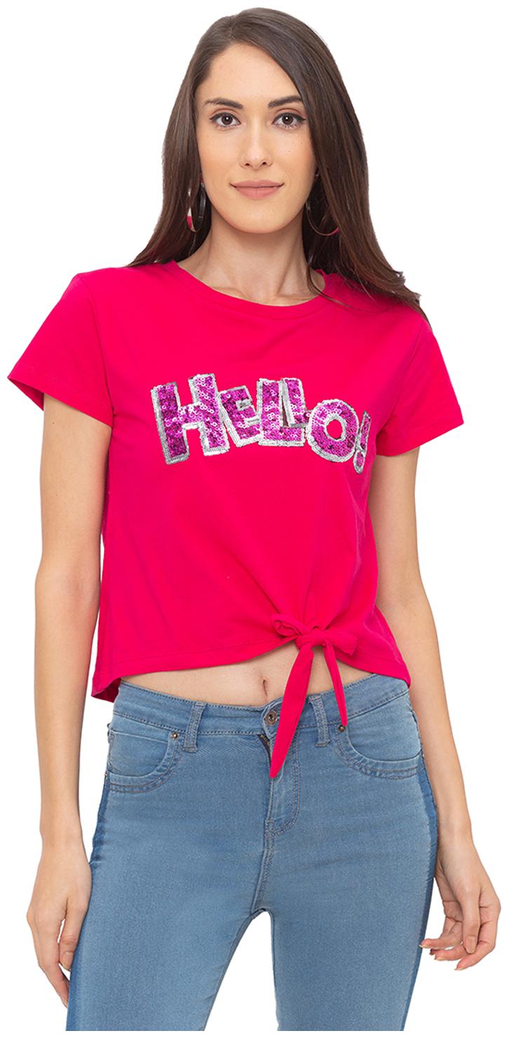 

Globus Women Pink Loose fit Round neck Cotton T shirt