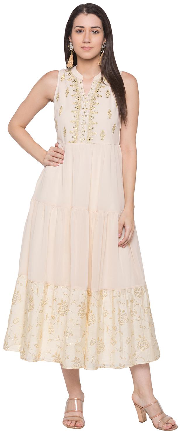 

Globus Women Polyester Embellished A Line Dress Beige