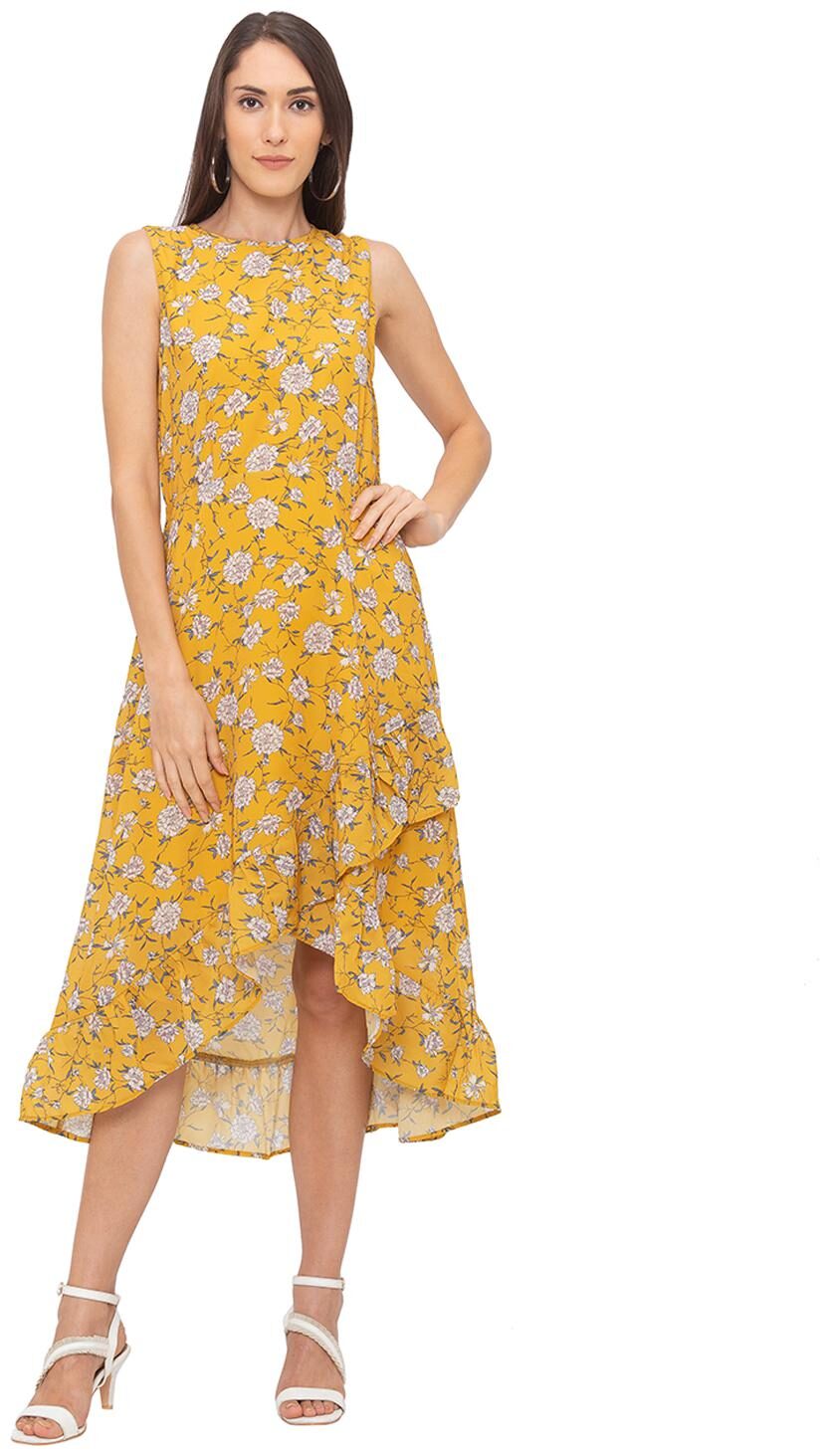 

Globus Women Polyester Printed A Line Dress Yellow
