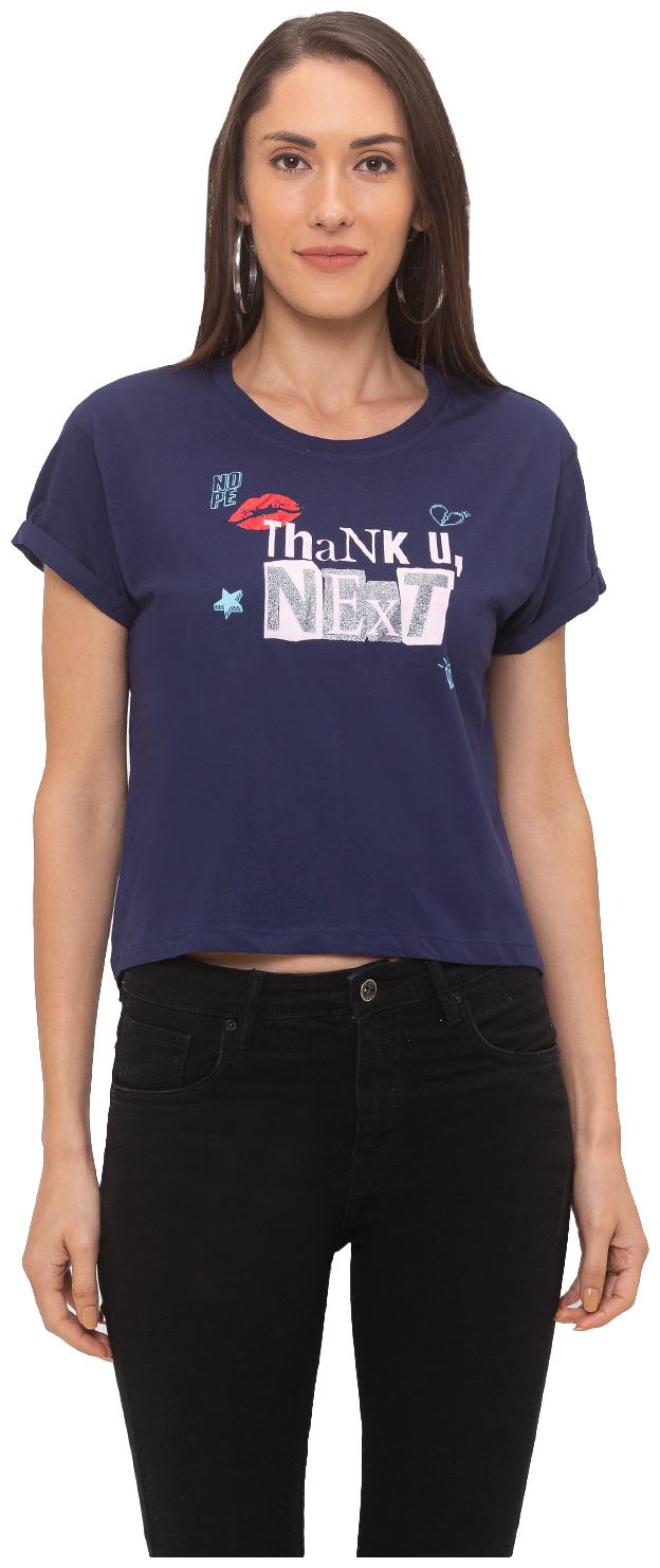

Globus Women Cotton Printed T Shirt Navy Blue