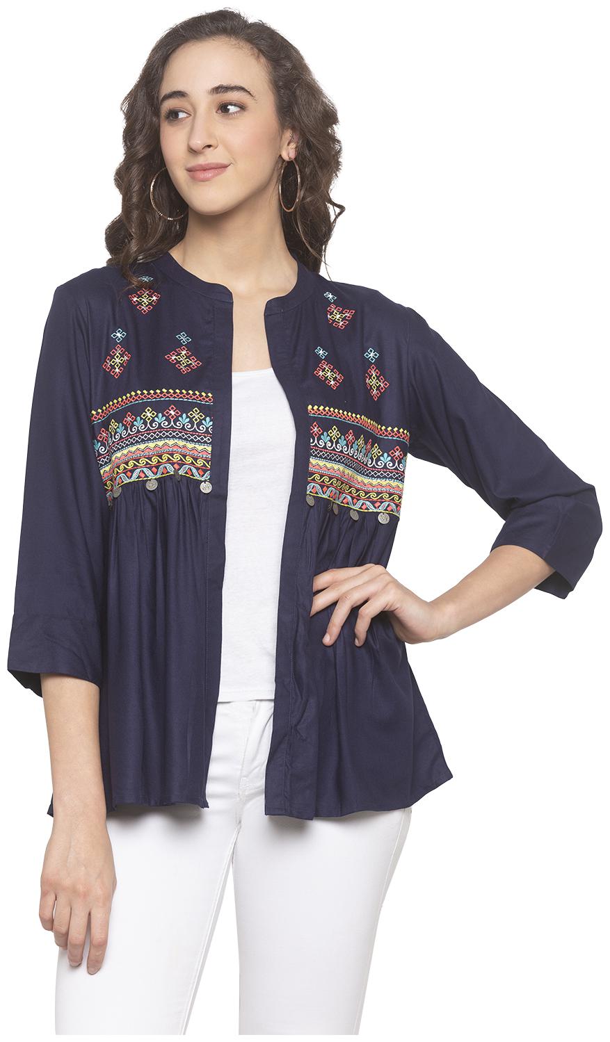 

Globus Women Blended Embroidered Navy Blue Shrug