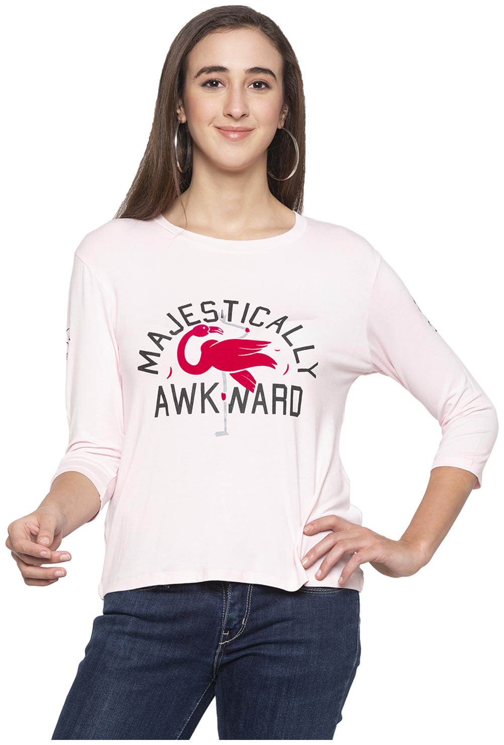 

Globus Women Pink Regular fit Round neck Cotton T shirt