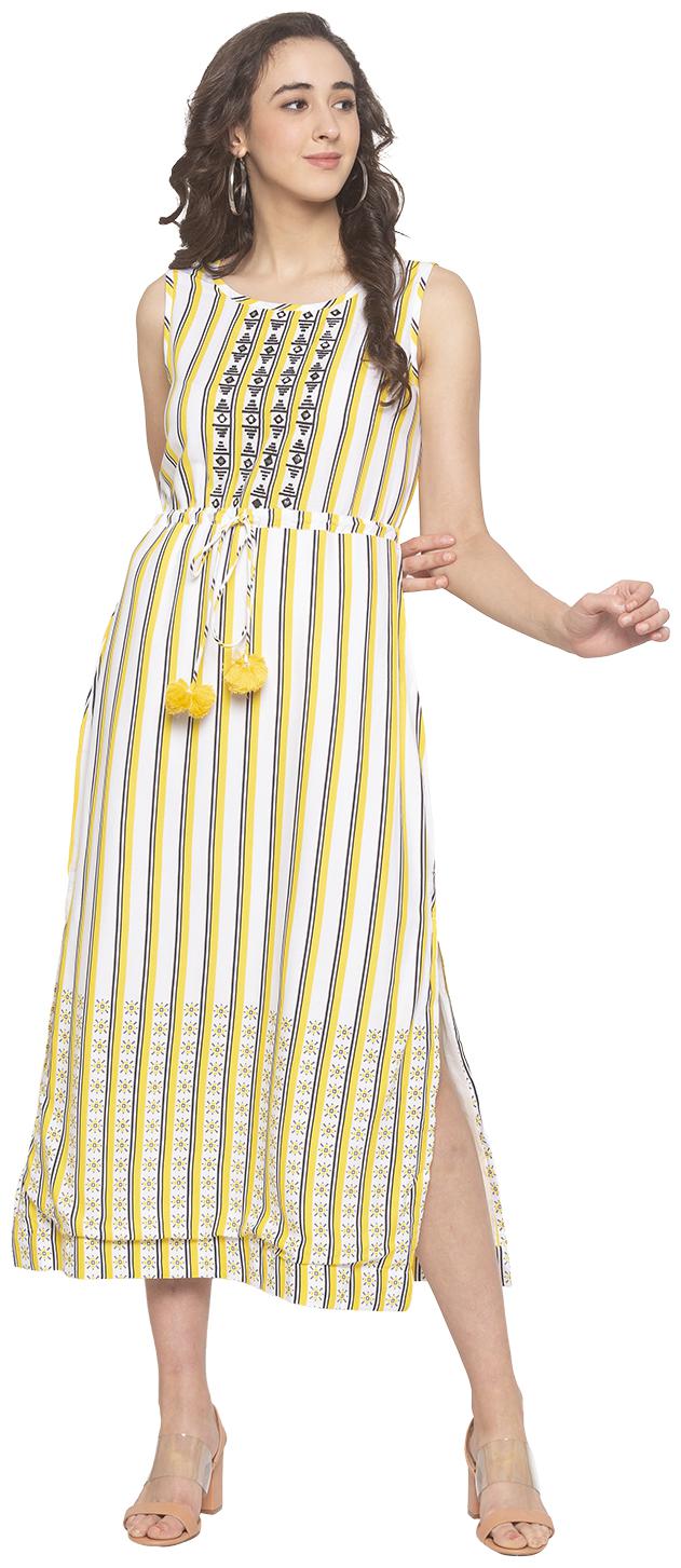 

Globus Mustard White Striped Flared dress