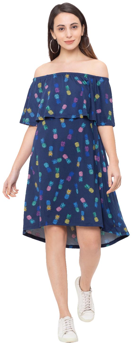 

Globus Women Polyester Printed A Line Dress Navy Blue