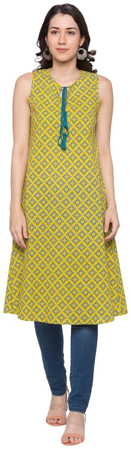 

Globus Women Cotton Printed Yellow Kurta