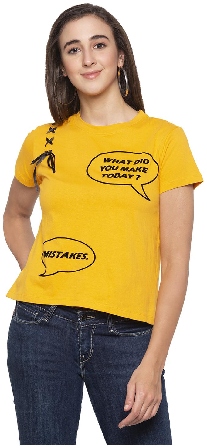 

Globus Women Yellow Regular fit Round neck Cotton T shirt