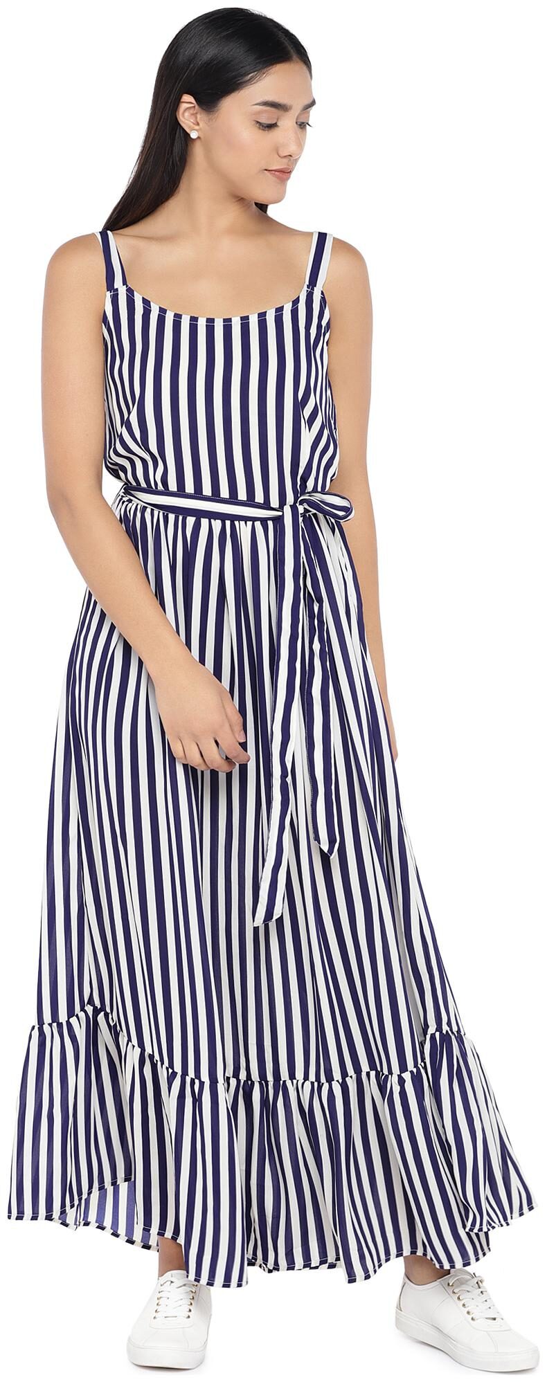 

Globus Women Polyester Maxi Dress (Navy Blue White)