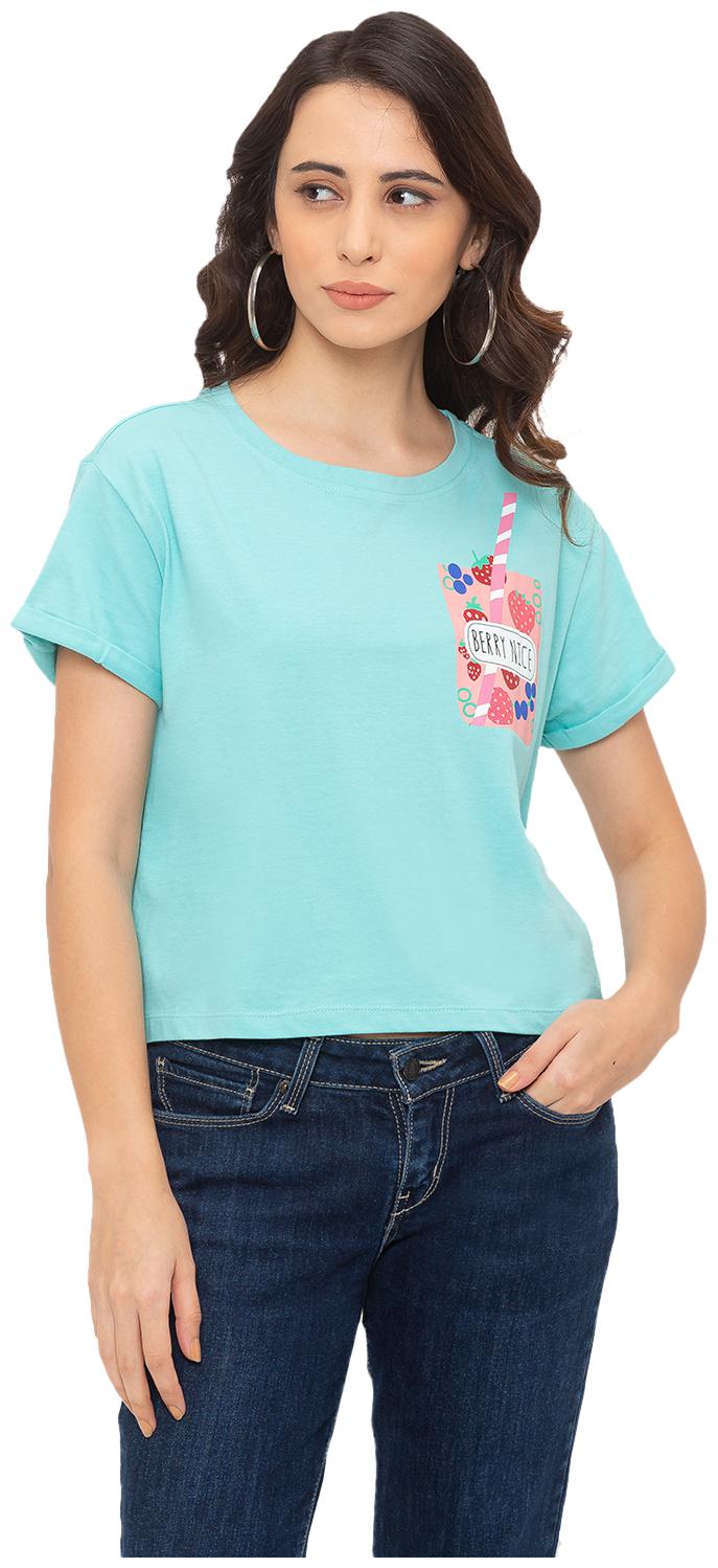 

Globus Women Blue Regular fit Round neck Cotton T shirt
