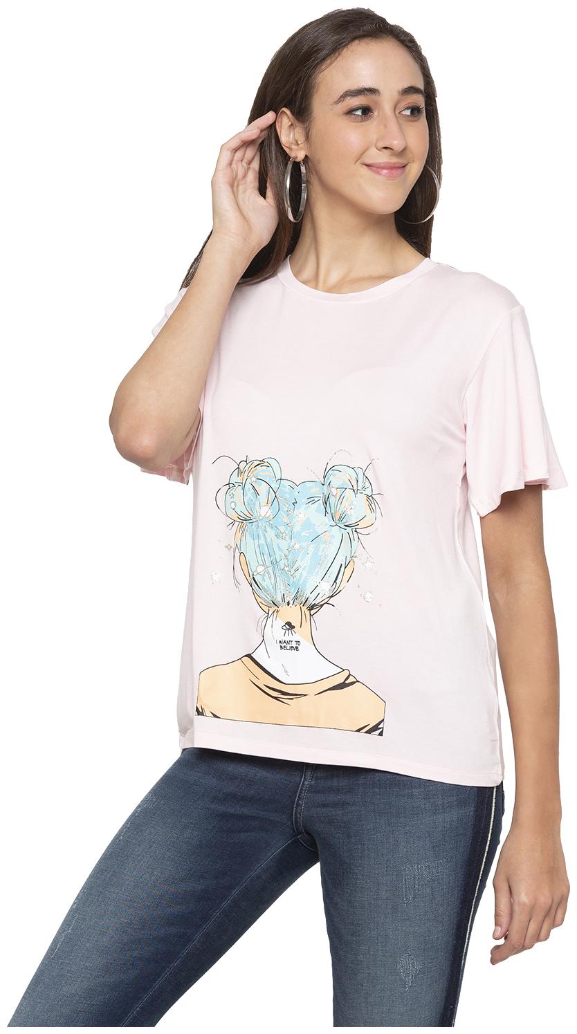 

Globus Women Pink Regular fit Round neck Cotton T shirt