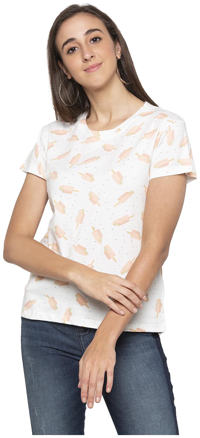

Globus Women White Regular fit Round neck Cotton T shirt