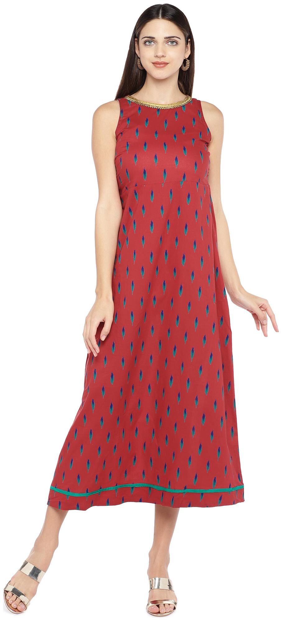 

Globus Women Cotton A Line Dress (Maroon)