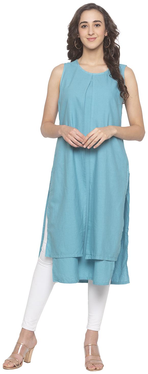 

Globus Women Blended Solid Blue Kurta
