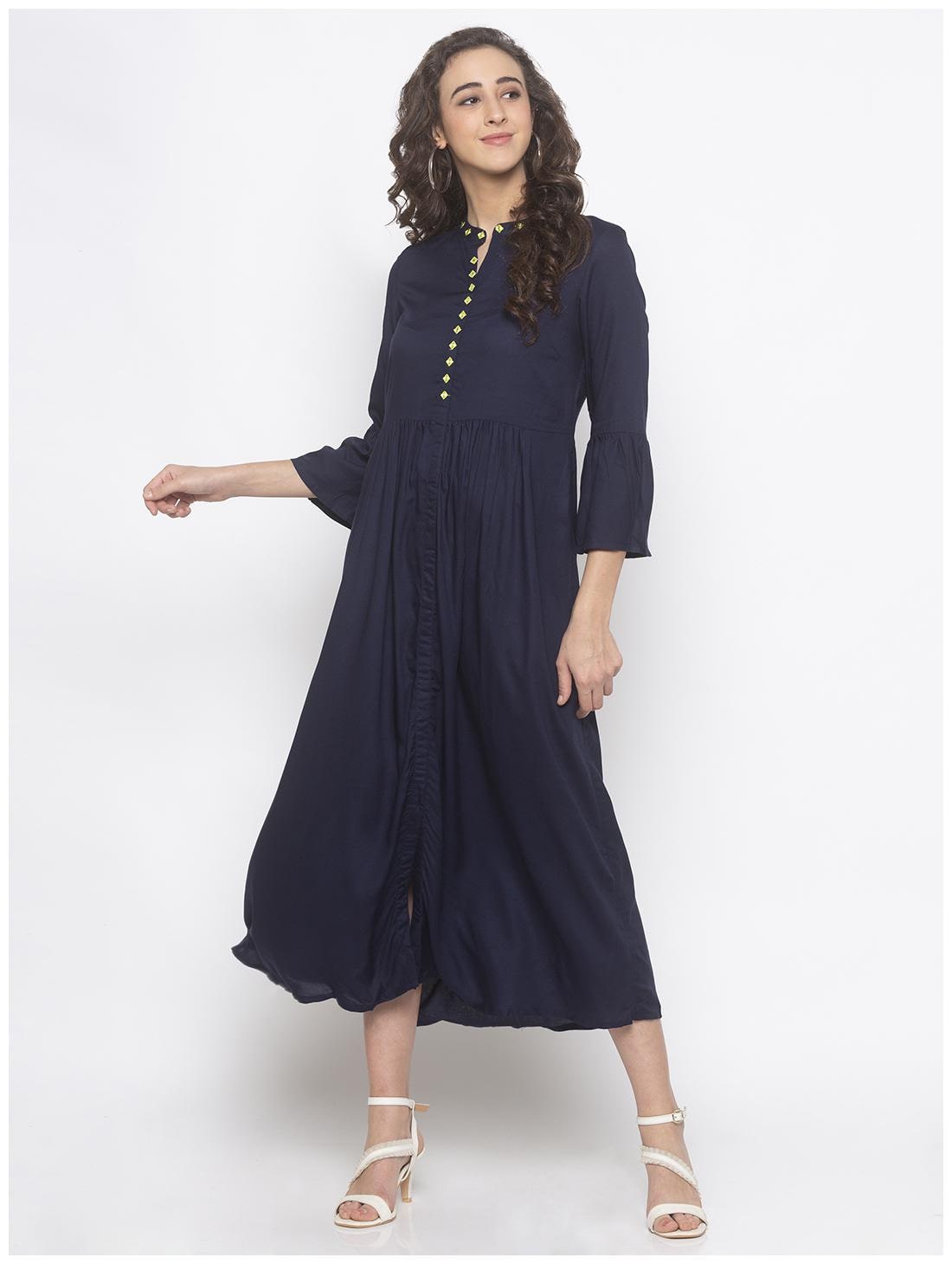 

Globus Women Viscose Rayon Fit Flare Dress (Navy Blue)